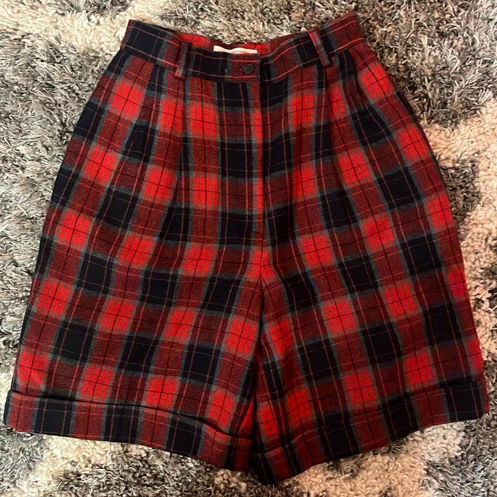 Vintage Red and Black Plaid Wool Women’s Shorts